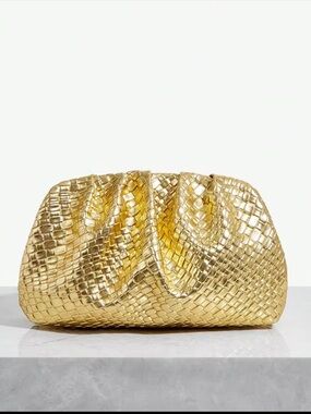 Metallic Gold Woven Leather Clutch